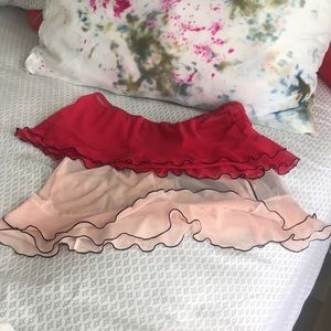 Apt 9 set of 2 skirted thongs baby pink and black lace trim bows size M NWT